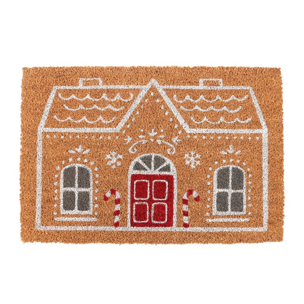 Natural Candy Cane Gingerbread House Doormat
